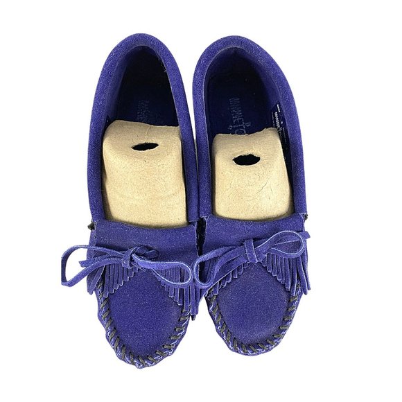 Minnetonka Blue Suede Kilty Moccasins - Picture 4 of 10